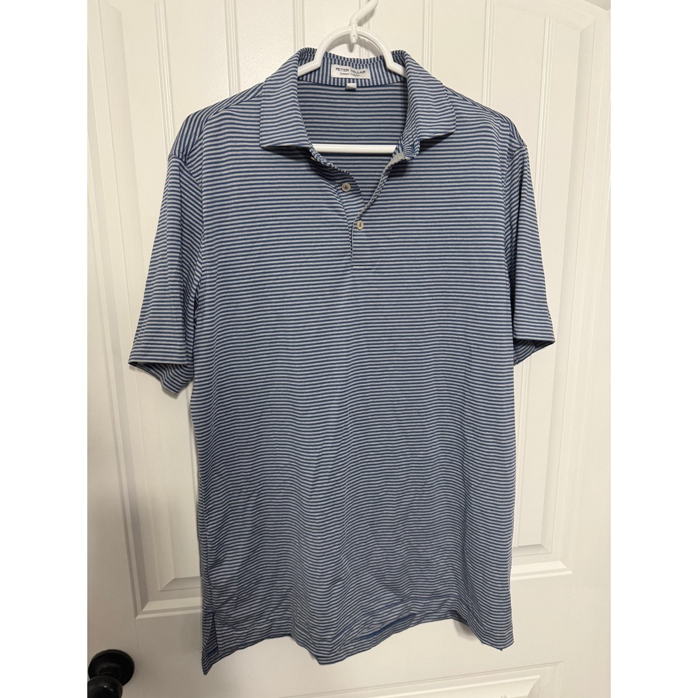 Peter Millar Polo Shirt Mens M Summer Comfort Striped Blue Grey EUC